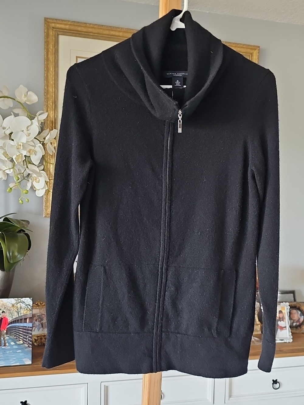 Banana Republic Black Zip-Front Sweater Coat